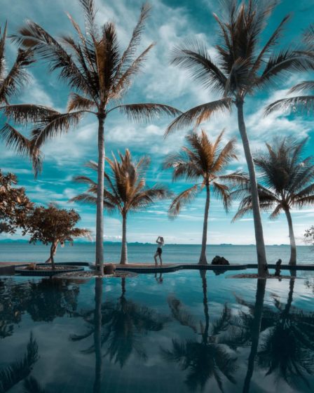 happiness quotes woman palm trees